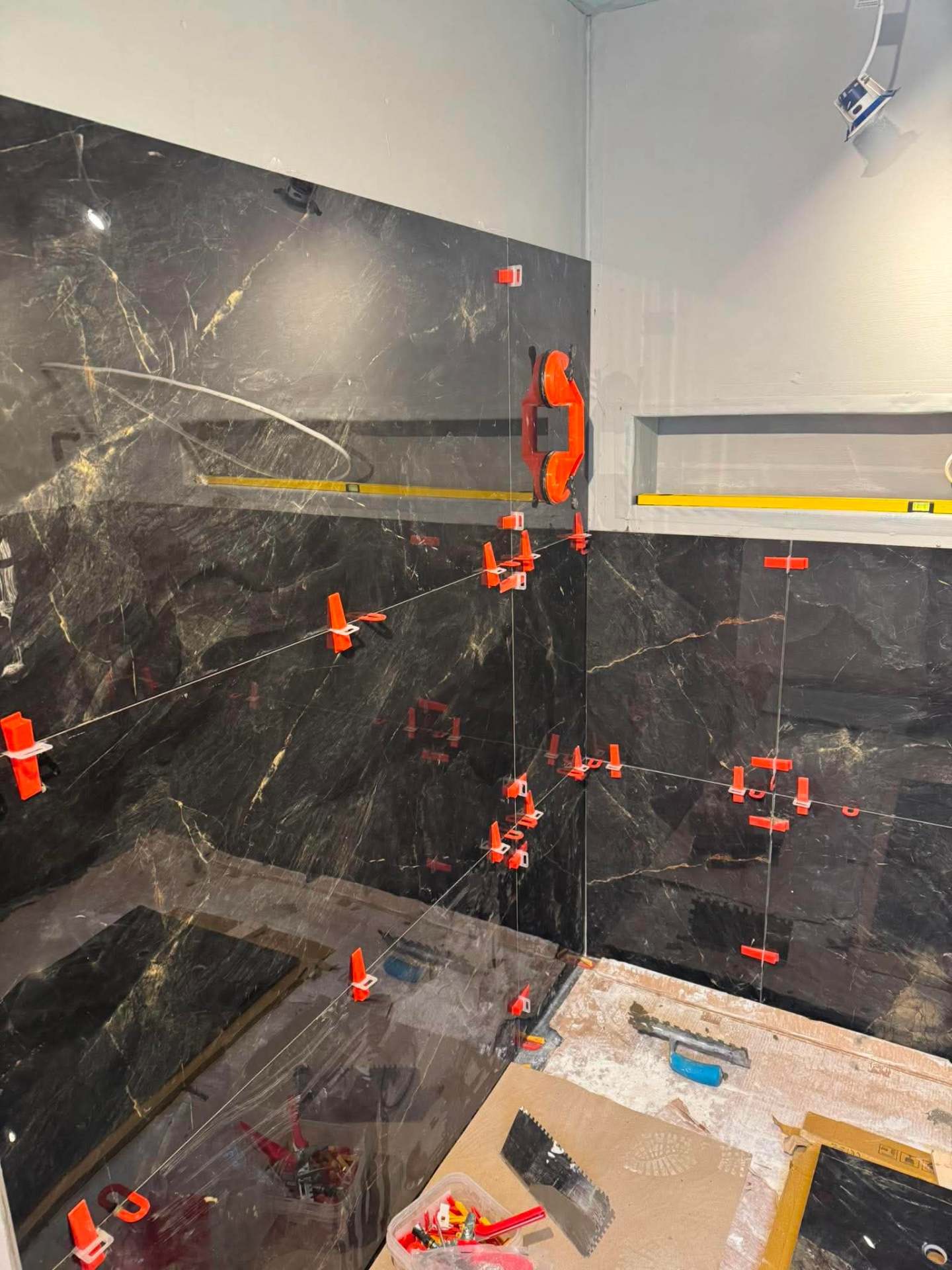 Marble shower wall taking shape
