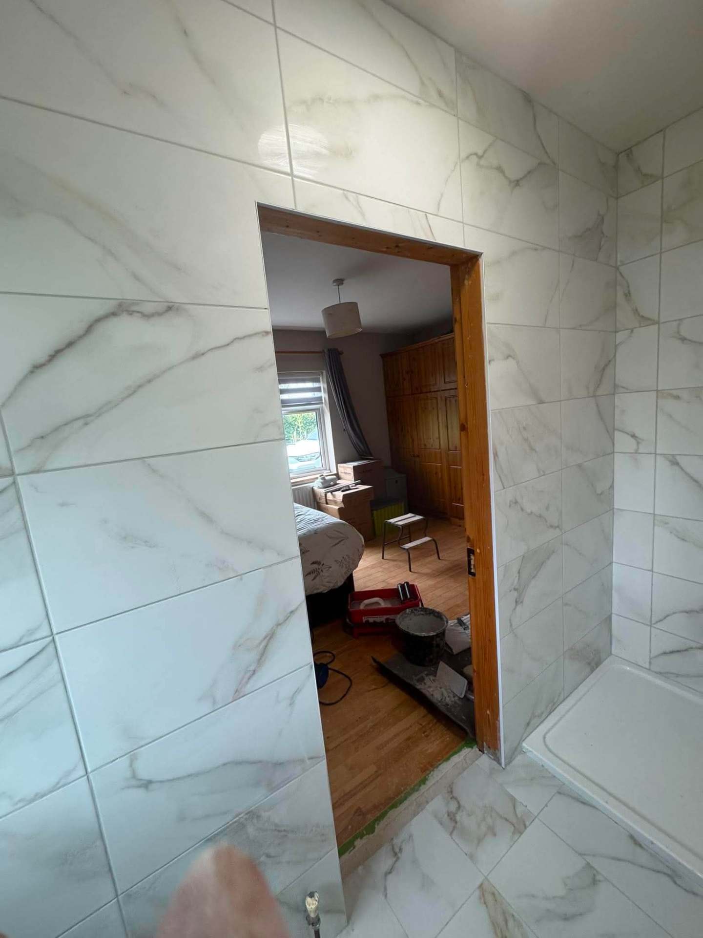 Herringbone seen through doorway — finished