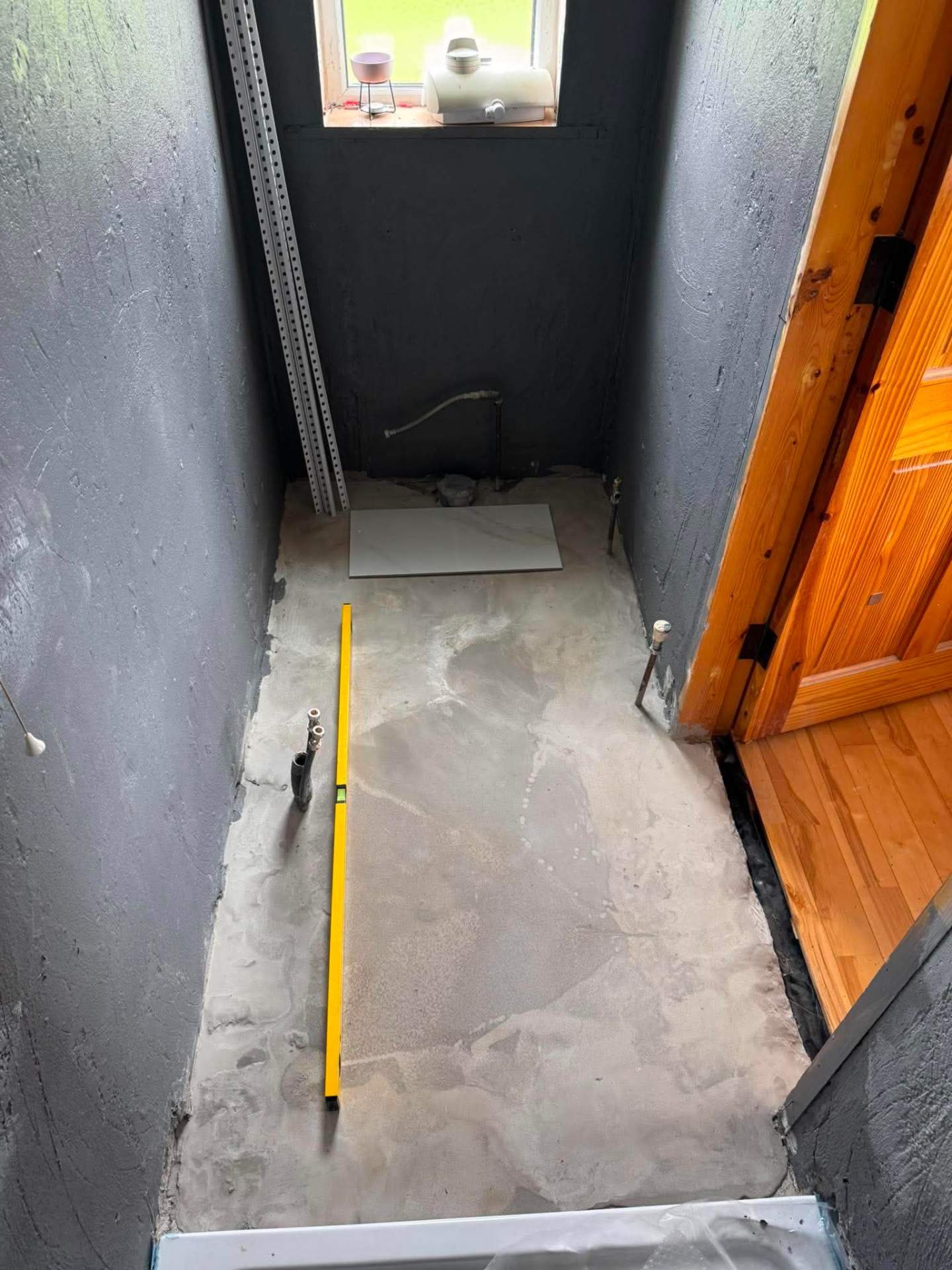 Bathroom prep — door reveal ready