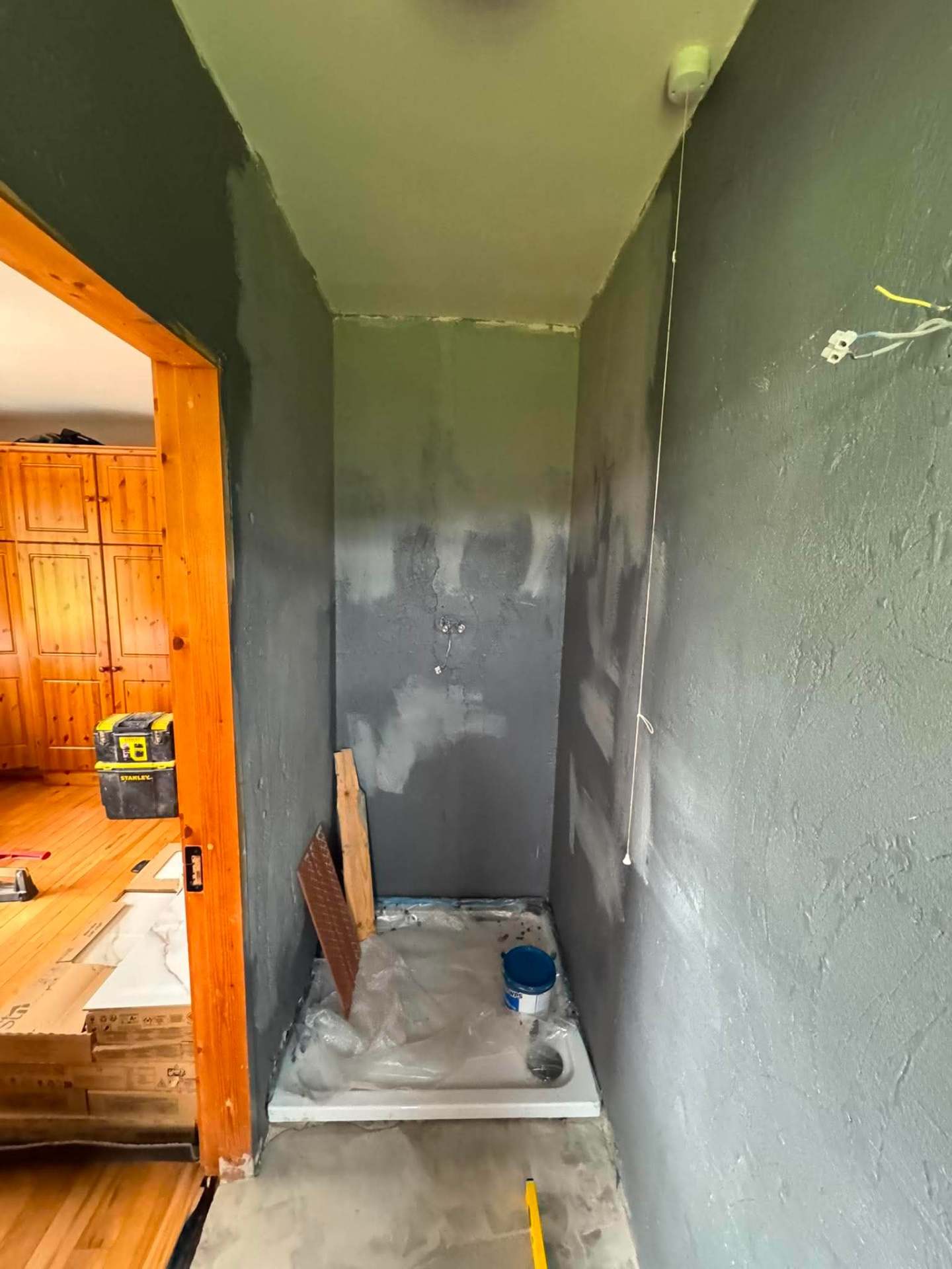 Bathroom walls prepped for tile