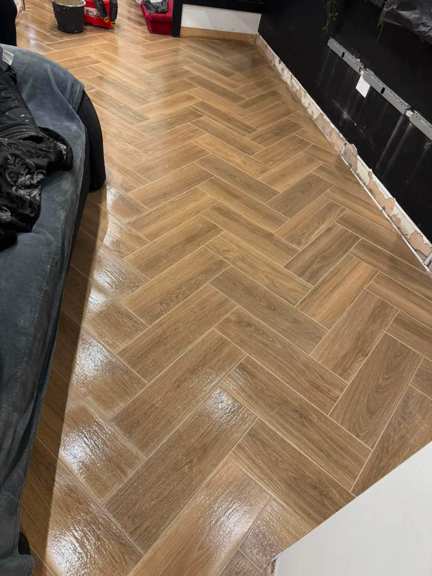 Finished herringbone close to skirting